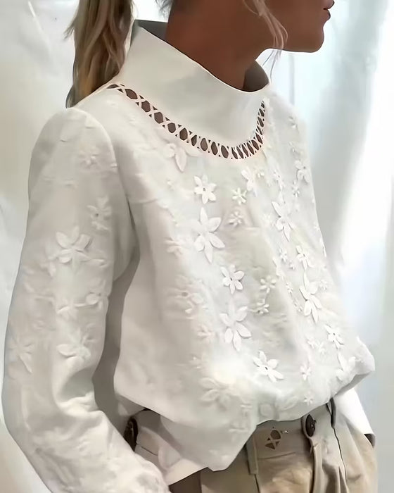 Jacquardblouse Met Modieus Kanten Patchwork