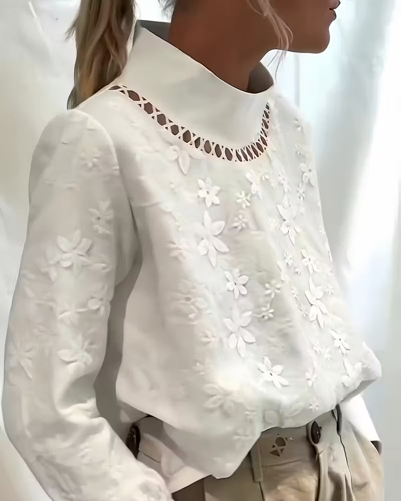 Jacquardblouse Met Modieus Kanten Patchwork