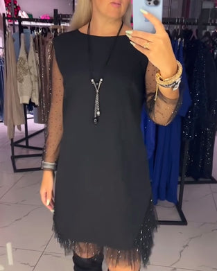 Jurk Ronde Hals Transparant Netwerk Stiksel