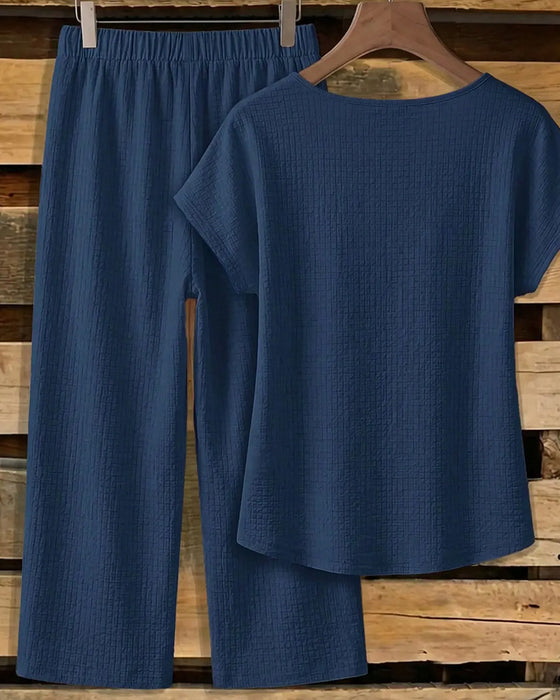 Set Korte Mouw Blouse + Wijdbeen Broek