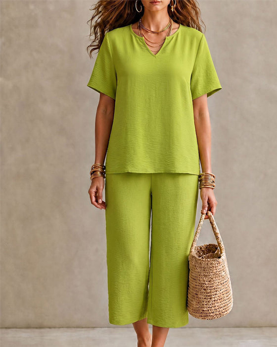 Set Korte Mouw Top En Geknipte Broek