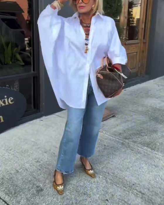 Overhemd Mode Losse Pasvorm Gekraagd