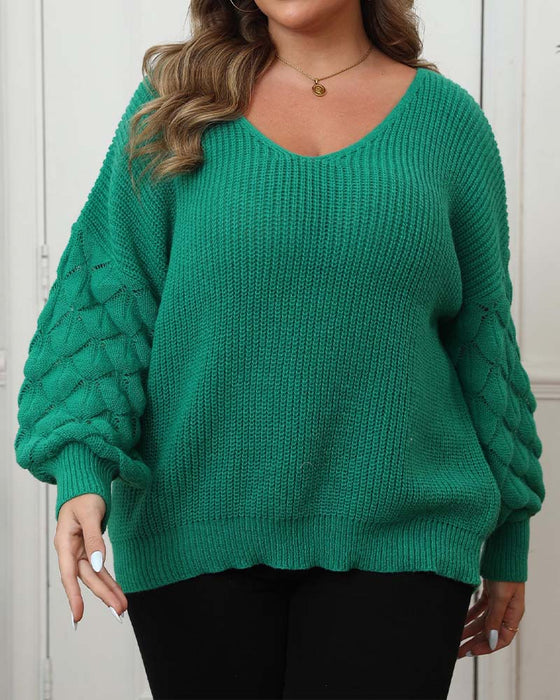 Pullover Pofmouw V-Hals Gebreid