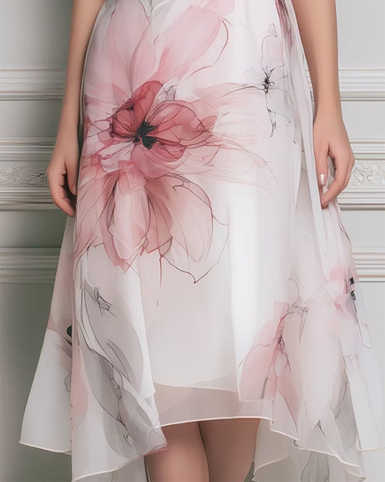 Jurk Mock Hals Mouwloos Bloemen