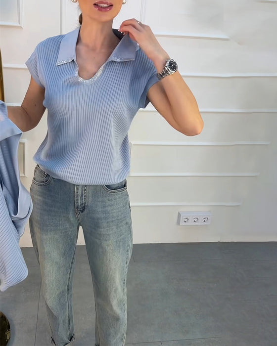 Pullover Slag Effen Korte Mouw