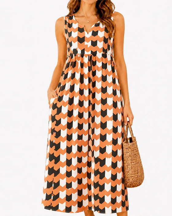 Jurk Hoge Taille Casual Mouwloos