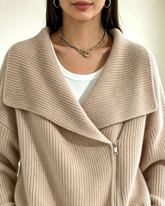 Cardigan Grote Revers Diagonale Rits