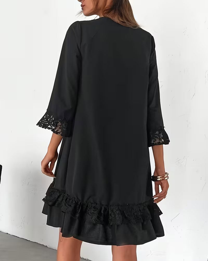 Jurk Ronde Hals Halve Mouw Kant Patchwork