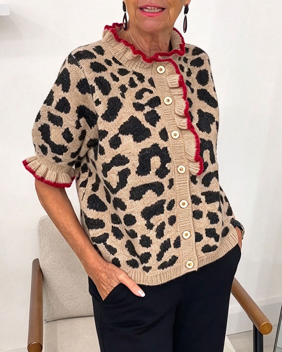 Pullover Ruche Korte Mouw Luipaardprint