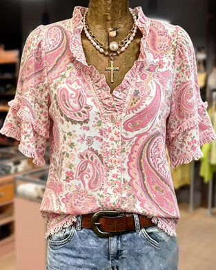 Blouse Casual Gerimpeld V-Hals