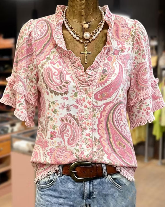 Blouse Casual Gerimpeld V-Hals