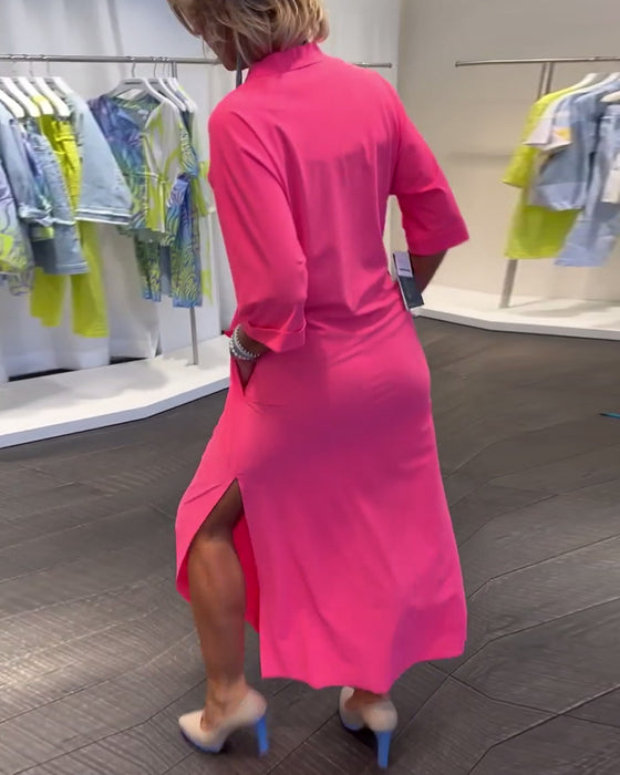 Effen jurk met split en V-hals