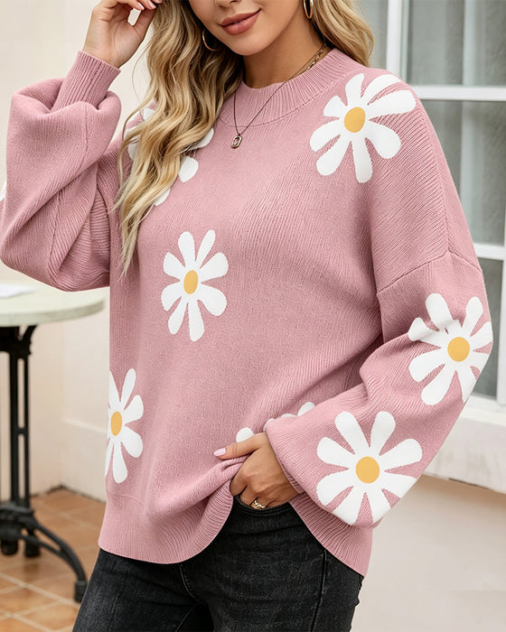 Bedrukte Lange‑Mouw Pullover