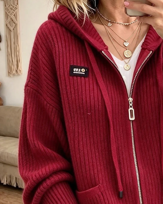 Cardigan Trekkoord Rits Zak Trui