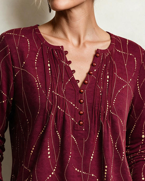 Blouse V-Hals Knoop Gerimpeld Lijn