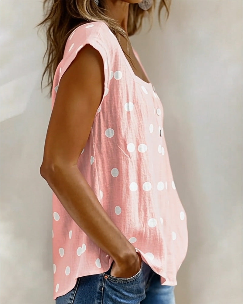 T-Shirt Vierkante Hals Stippel Korte Mouw