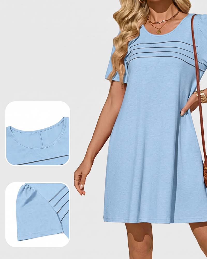 Jurk Ruffle Korte Mouw Ronde Hals