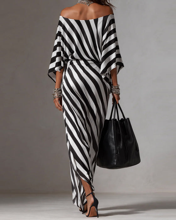 Jurk Off-shoulder Vleermuismouw Streep Lang
