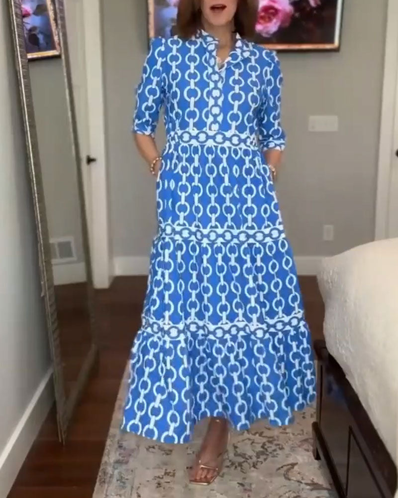 Jurk Revers Ketting Print