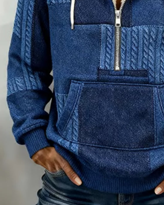 Casual Hoodie Met Halve Rits En Zak