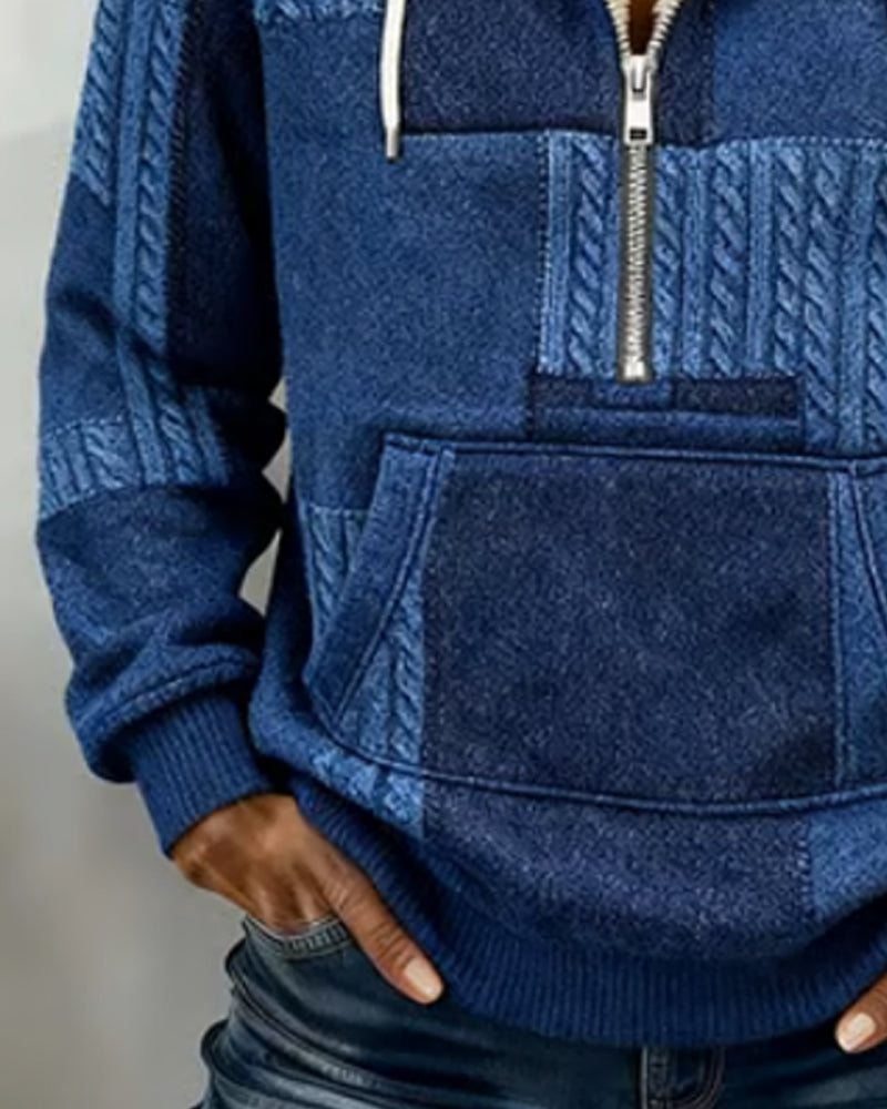 Casual Hoodie Met Halve Rits En Zak