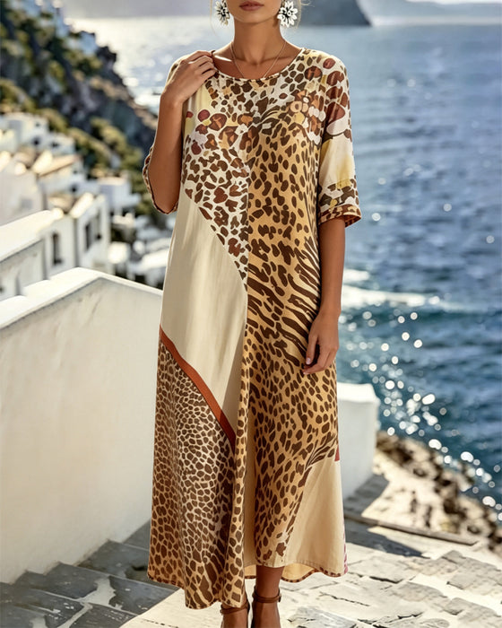 Jurk Luipaard Print Rondhals Patchwork