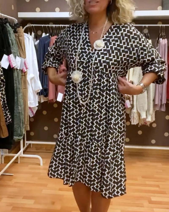 Casual jurk met V-hals en geometrische print