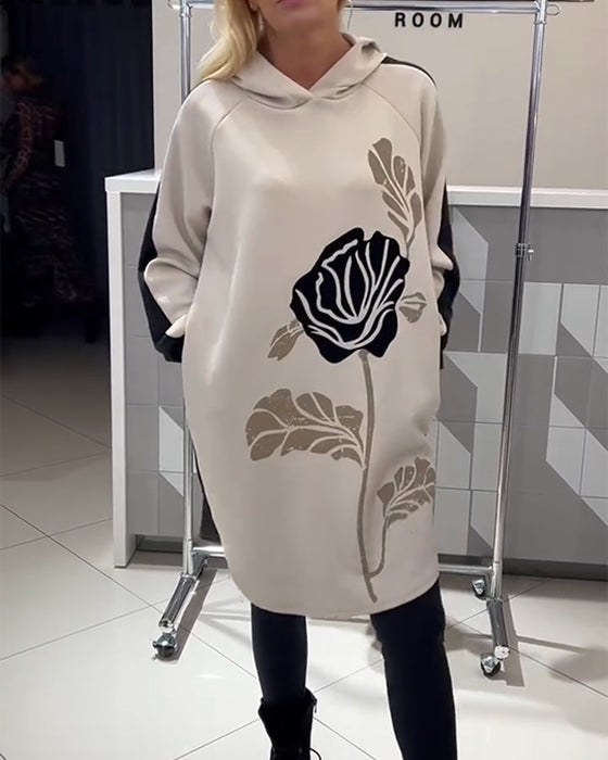 Jurk Met Capuchon Color-Block Bloemenprint