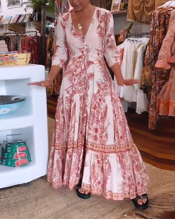 Jurk met 3/4 mouwen en diepe V-hals