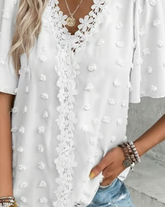 Blouse Samengevoegd Jacquard Ruche Mouw