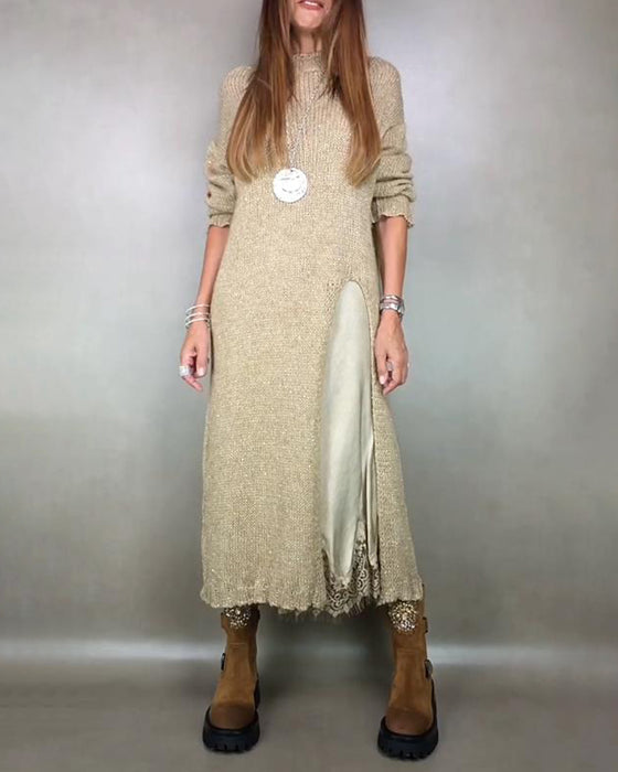 Tweedelige Set Met Gebreide Jurk En Kant Cami - Jurk