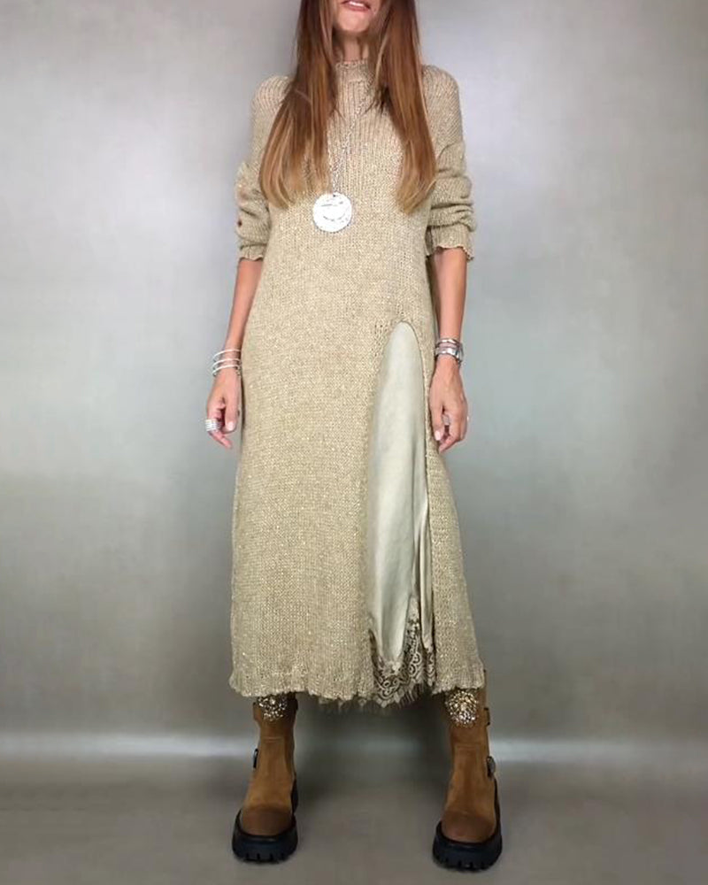 Tweedelige Set Met Gebreide Jurk En Kant Cami - Jurk