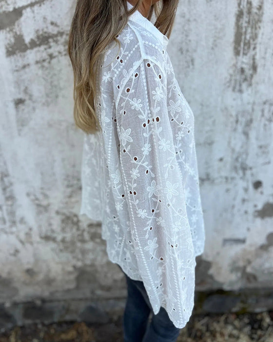 Blouse Floral Uitgesneden Lange Mouw