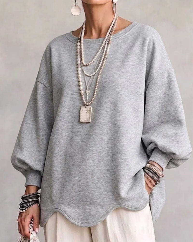 Sweatshirt Ronde Hals Lantaarn Mouw Asymmetrisch