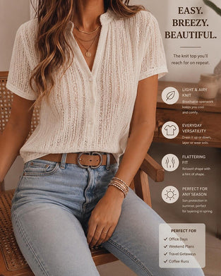 Blouse Uitsnijding Vest Korte Mouw