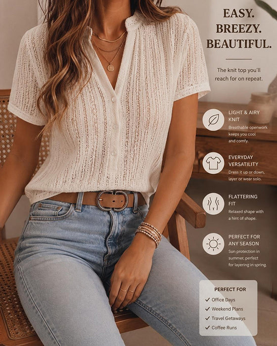 Blouse Uitsnijding Vest Korte Mouw