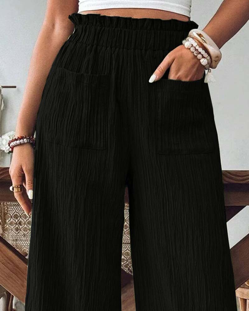 Broek Opstrijkzak Effen Elastische Taille Casual