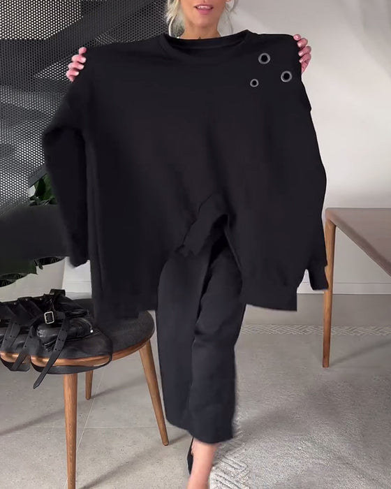 Effen casual sweatshirt met ronde hals en split