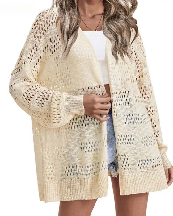 Cardigan Effen Kleur Uitgehold Casual