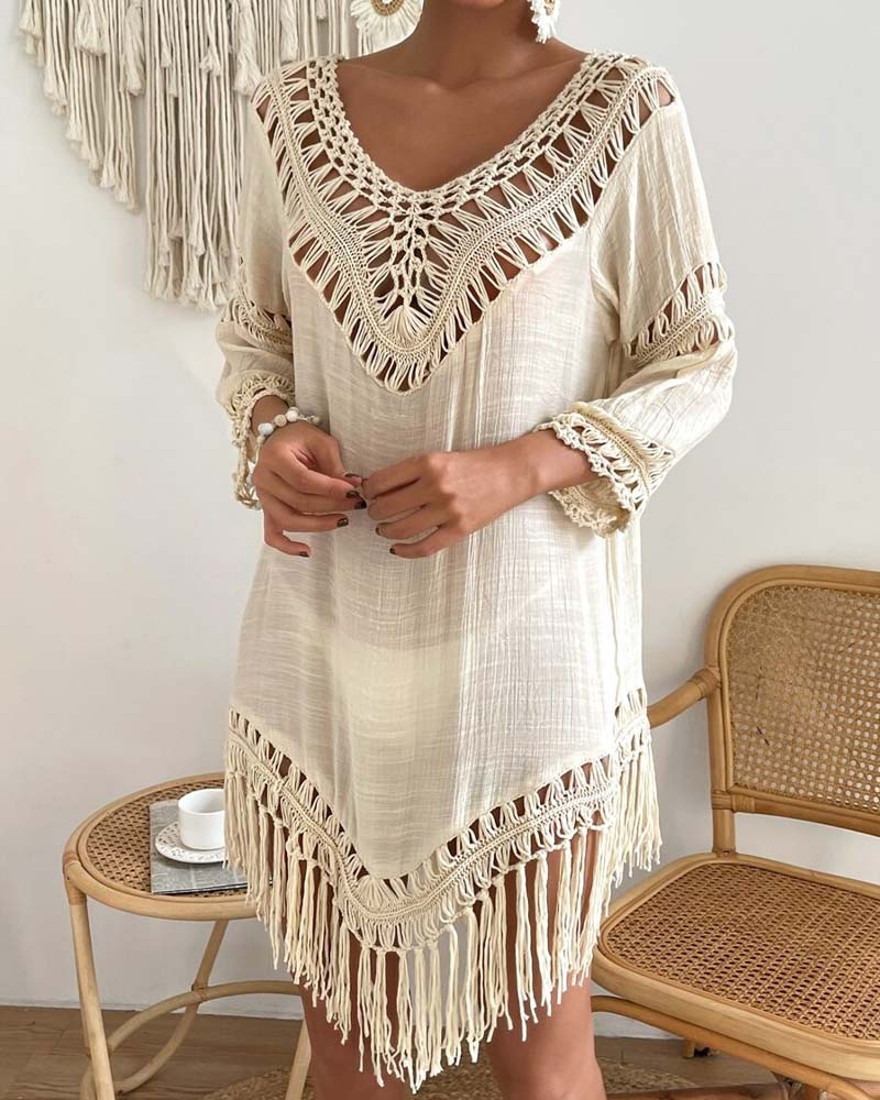 Cover Up V-Hals Effen Kleur Geperforeerd