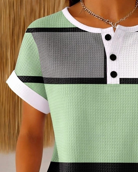 Haut Henley Gaufré Géométrique