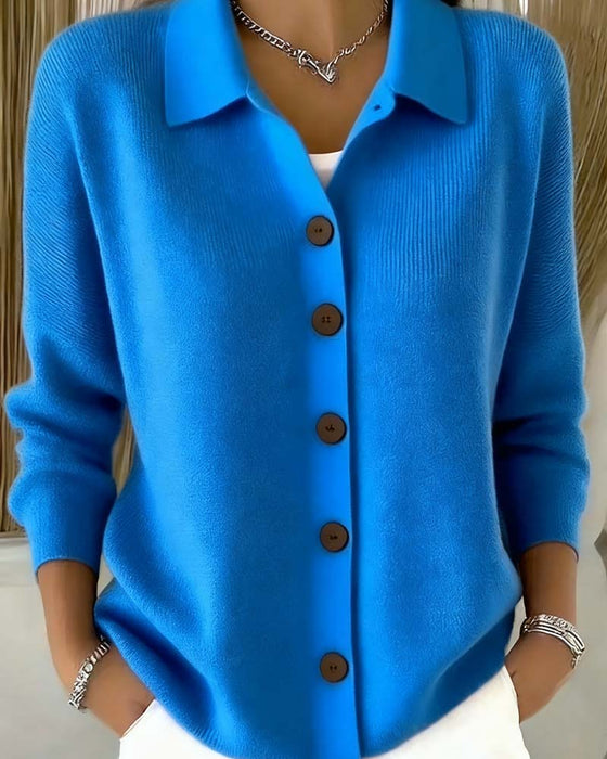 Modieuze Effen Kleur Cardigan Met Revers