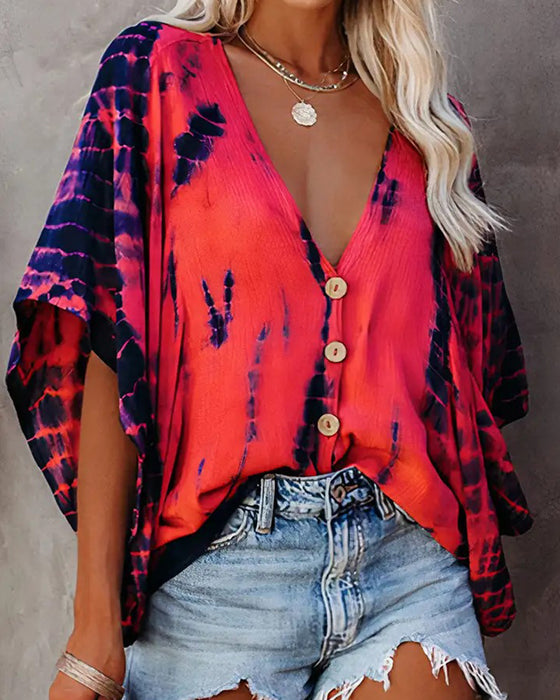 Blouse V-Hals Tie-Dye Casual