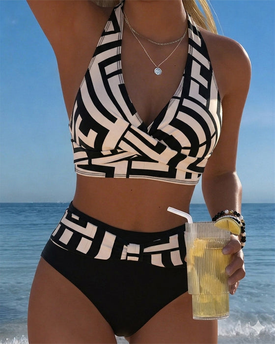 Bikini Geometrisch Afdruk Hoge Taille