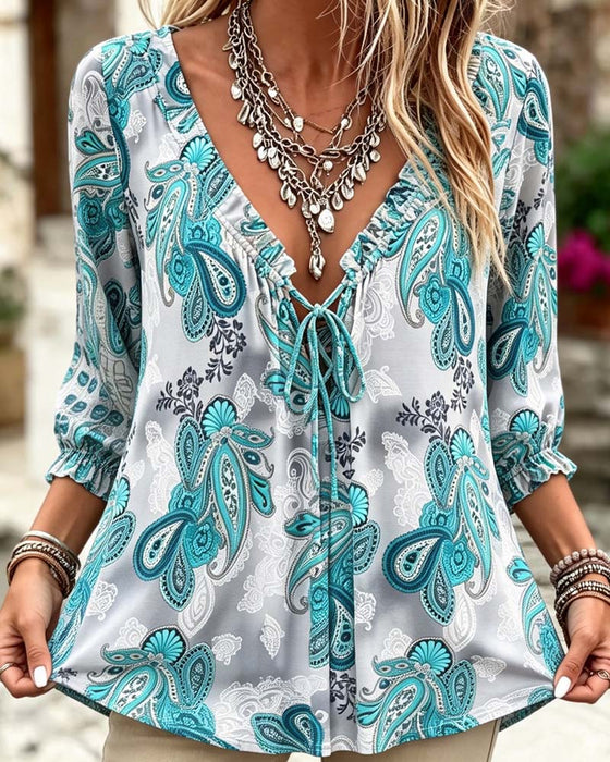 Blouses Paisley V-Hals Stropdas