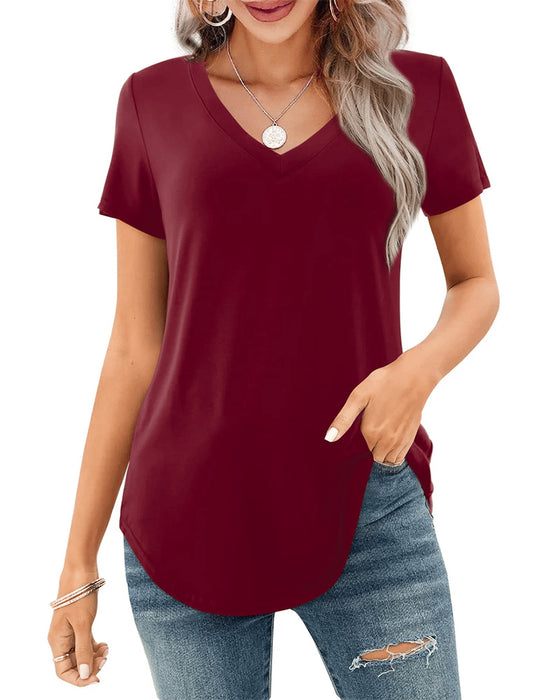 T-Shirt Onregelmatige V-Hals Casual