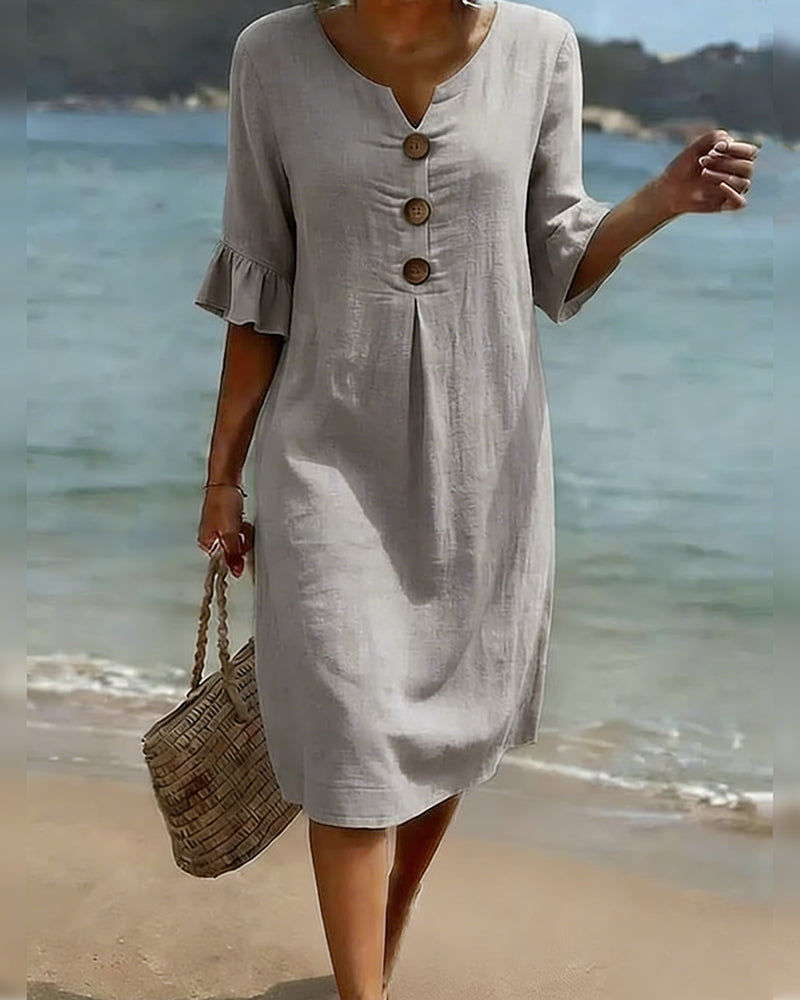 Jurk Knoop Frons Mouw 100% Katoen