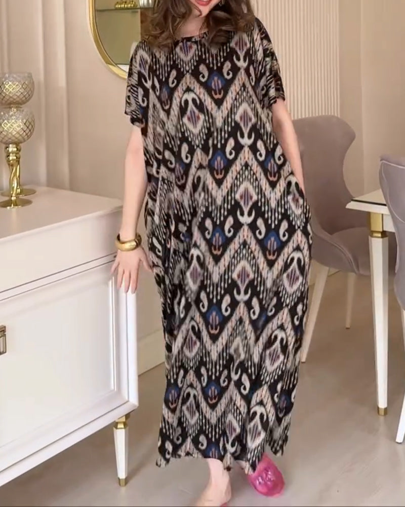 Jurk Ronde Hals Geprint Los Lang