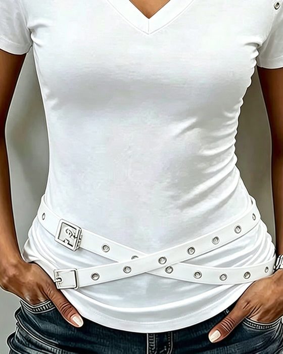 T-Shirt Kruisband Hol Uit Slim Pasvorm