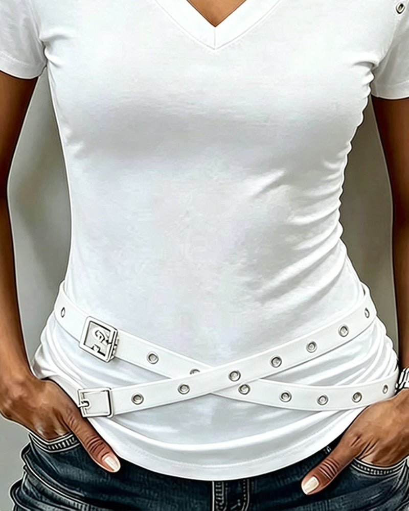 T-Shirt Kruisband Hol Uit Slim Pasvorm